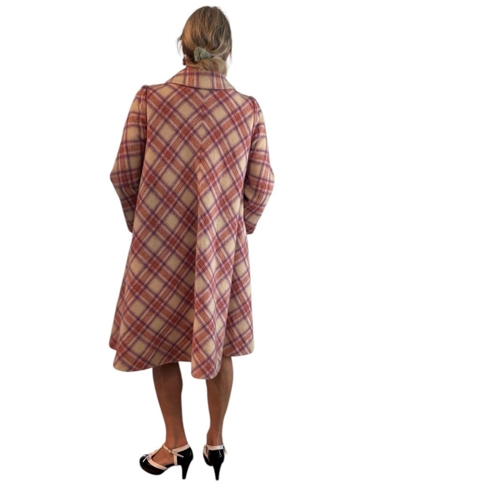 Vintage 1950s Louis Goldstein Plaid Pink Women's Wool Dress Coat Medium - Picture 3 of 16